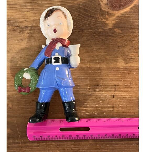 Vintage Holland Christmas Angel Figurine Blue Coat Bell Wreath Wings MCM - Picture 9 of 9